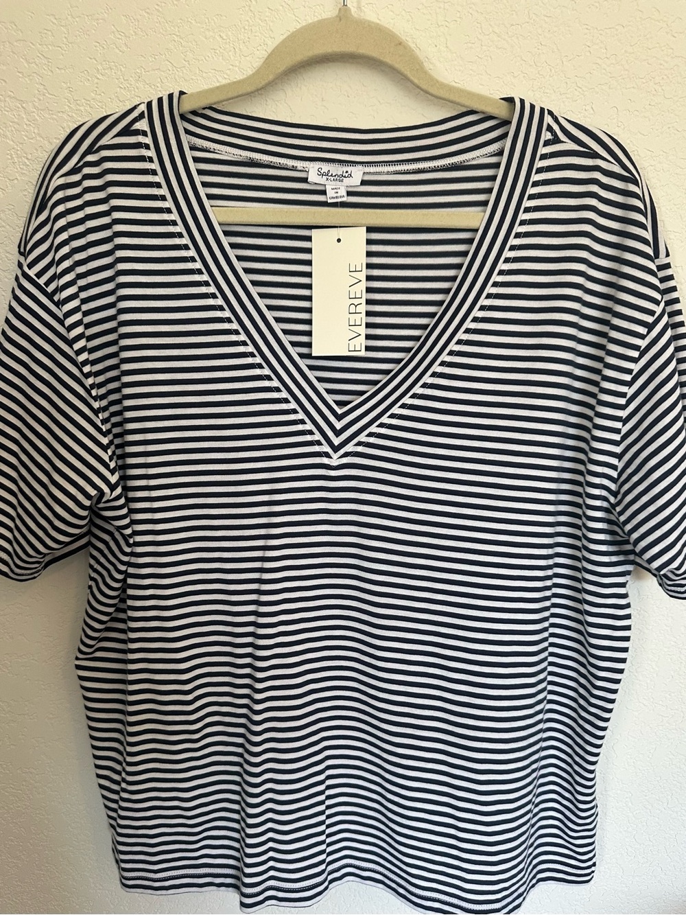 Splendid Black and White Striped V-Neck Short Sleeve Tee